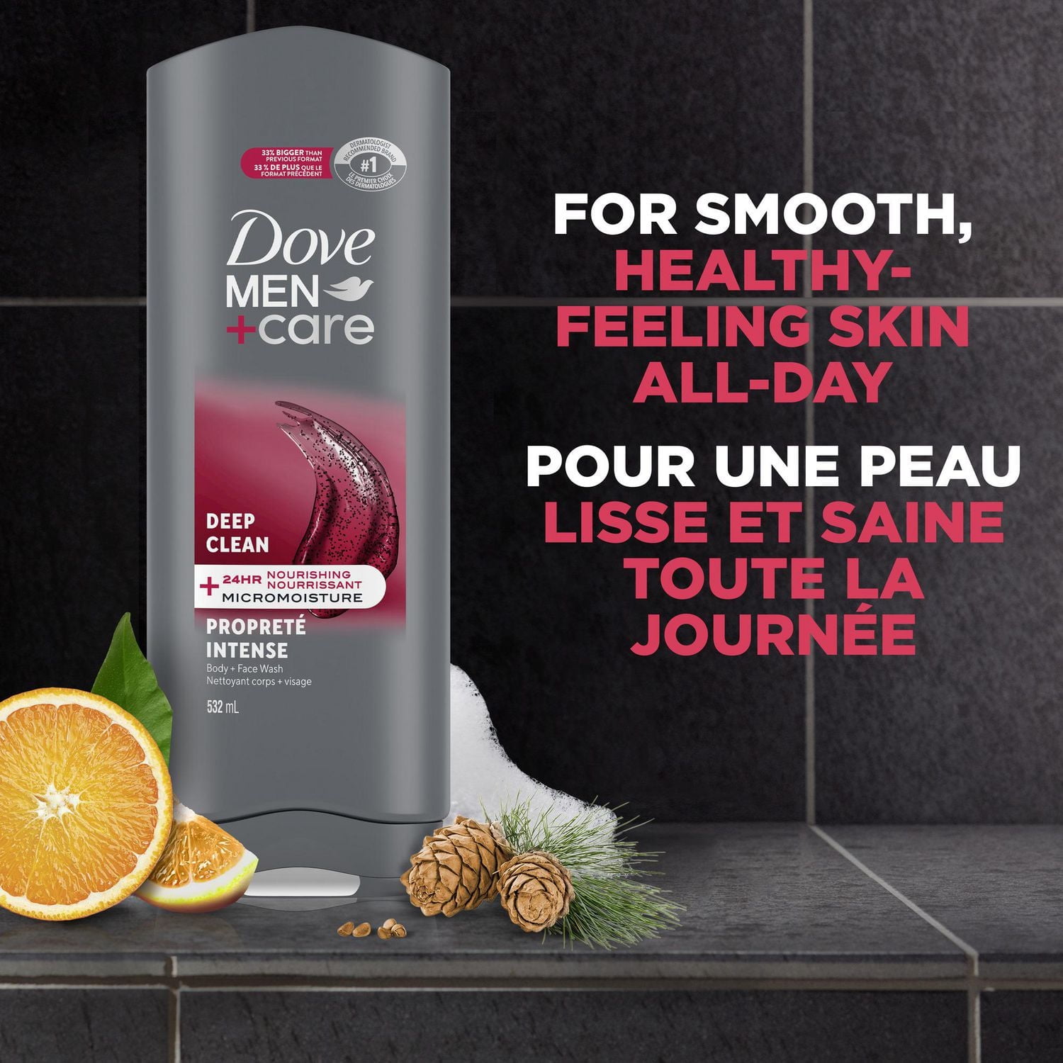 Dove Men+Care Exfoliating Body Wash Deep Clean for Men, with 24-Hour Nourishing Micromoisture Technology Body Wash, 532mL
