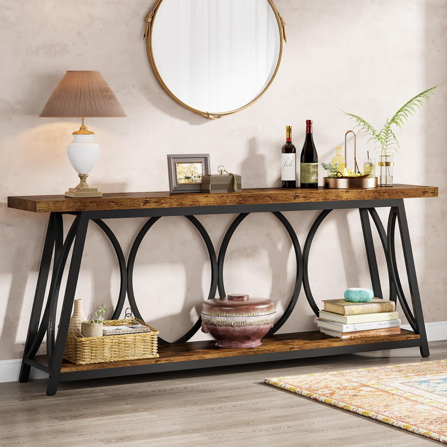 Tribesigns 70.9" Extra Long Console Table, Industrial Wood Narrow Sofa Table for Entryway, Brown