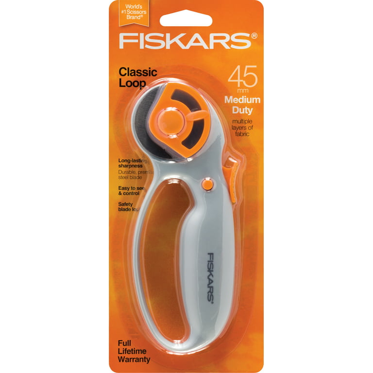  Fiskars Classic 45mm Loop Rotary Cutter for Fabric and Paper -  45mm - Rotary Cutter for Sewing, Arts and Crafts with Comfort Handle - Grey  and Orange [packing may slightly vary] 