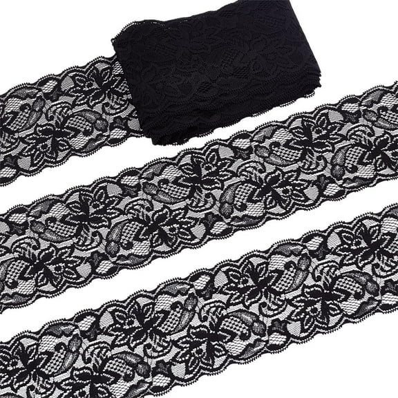 10 Yards Stretchy Lace Trim 3-1/8 Inch Wide Floral Stretchy Lace Fabric Elastic Lace Ribbon Trim Black Flower Ribbon for Bridal Wedding Decorations Sewing DIY Crafts