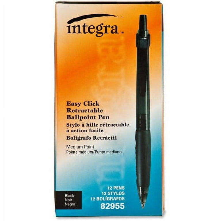 Integra Easy Click Retractable Ballpoint Pen - Medium Pen Point - Retractable - Black - Black Barrel - 1 Dozen Integra Easy Click Retractable Ballpoint Pen - Medium Pen Point - Retractable - Black - Black Barrel - 1 Dozen