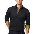 thumbnail image 3 of HISDERN Men Dress Shirts Long Sleeve Formal Shirt Casual Button Down Shirt Contrast Shirt Black Glod, 3 of 7