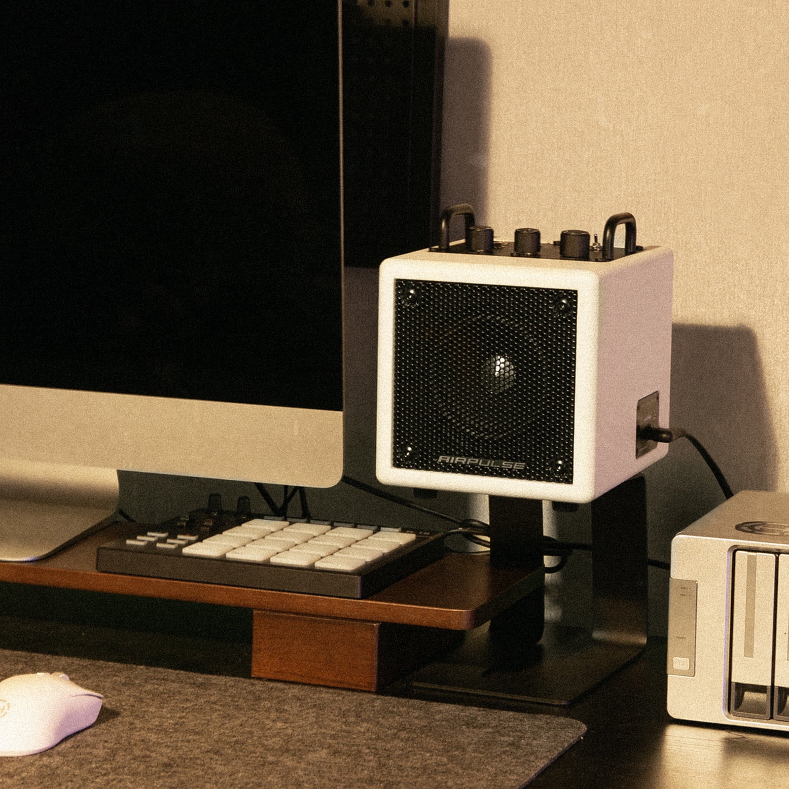 Airpulse Edifier Powered Bluetooth Speaker, Compact Countertop Speaker with Aux Line Input for Home Office Party - White
