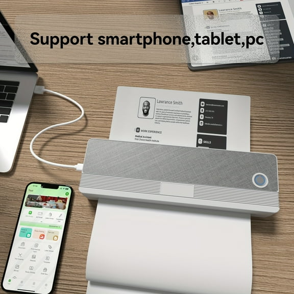 PeriPage A4 Inkless Thermal Printer - Wireless Wireless Printer for Mobile Travel, with 1 Roll Thermal Paper Compatible with Android & IOS, Supports Letter Mini Printing, USB Rechargeable