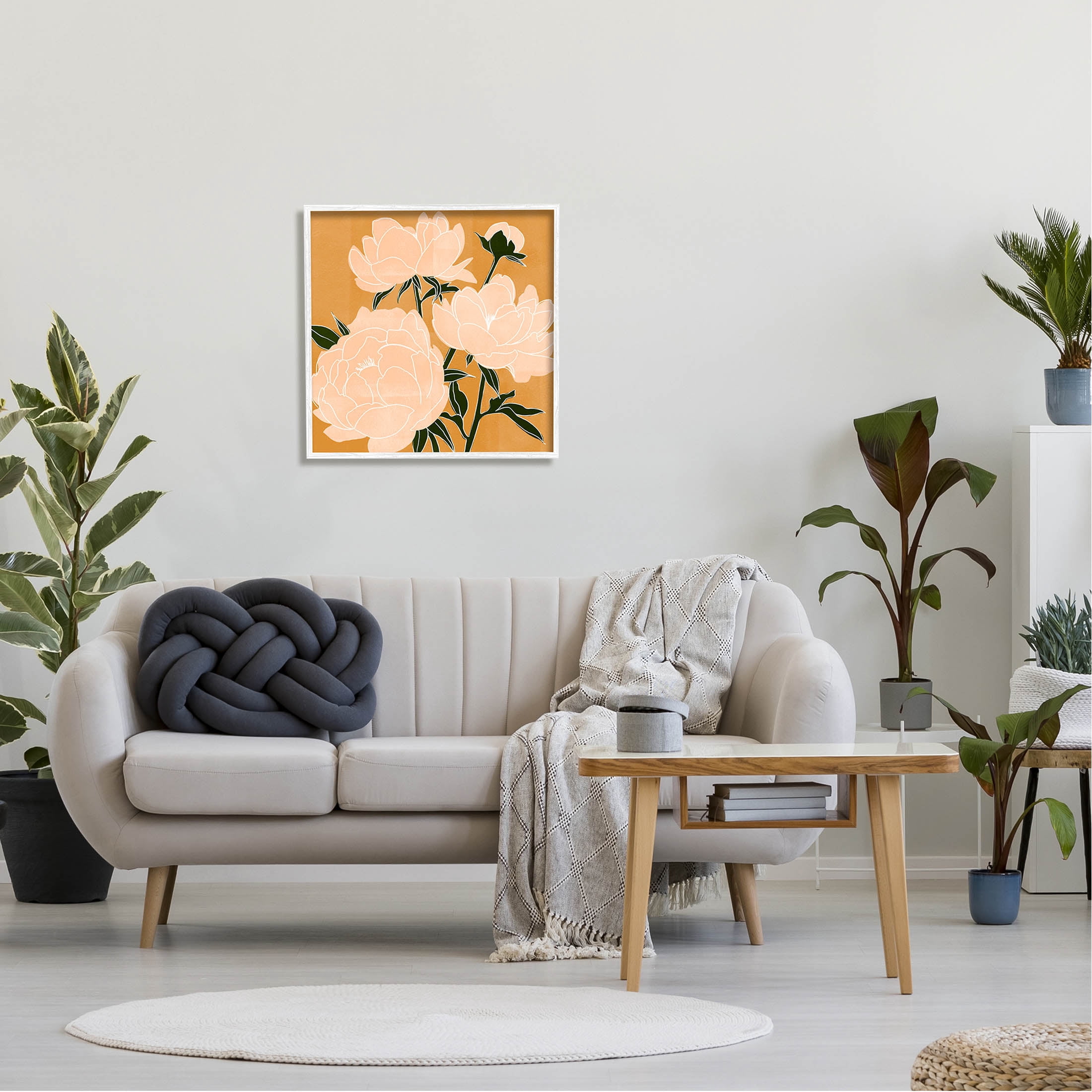 Contemporary Peony Blooms Botanical & Floral Graphic Art White Framed Art Print Wall Art