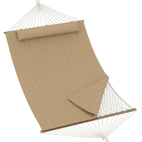 2 Person Outdoor Hammock with Stand, Cotton Rope Hammock with Polyester Pad, Outdoor Hammock with Removable Pillow Storage Pockets Carabiners 450 Lbs Capacity for Patio, Backyard, Beach, Dark Gray