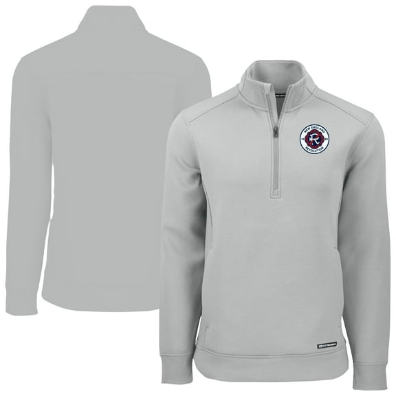 Men's-Cutter & Buck  Gray New England Revolution Roam Eco Recycled Quarter-Zip Pullover Top