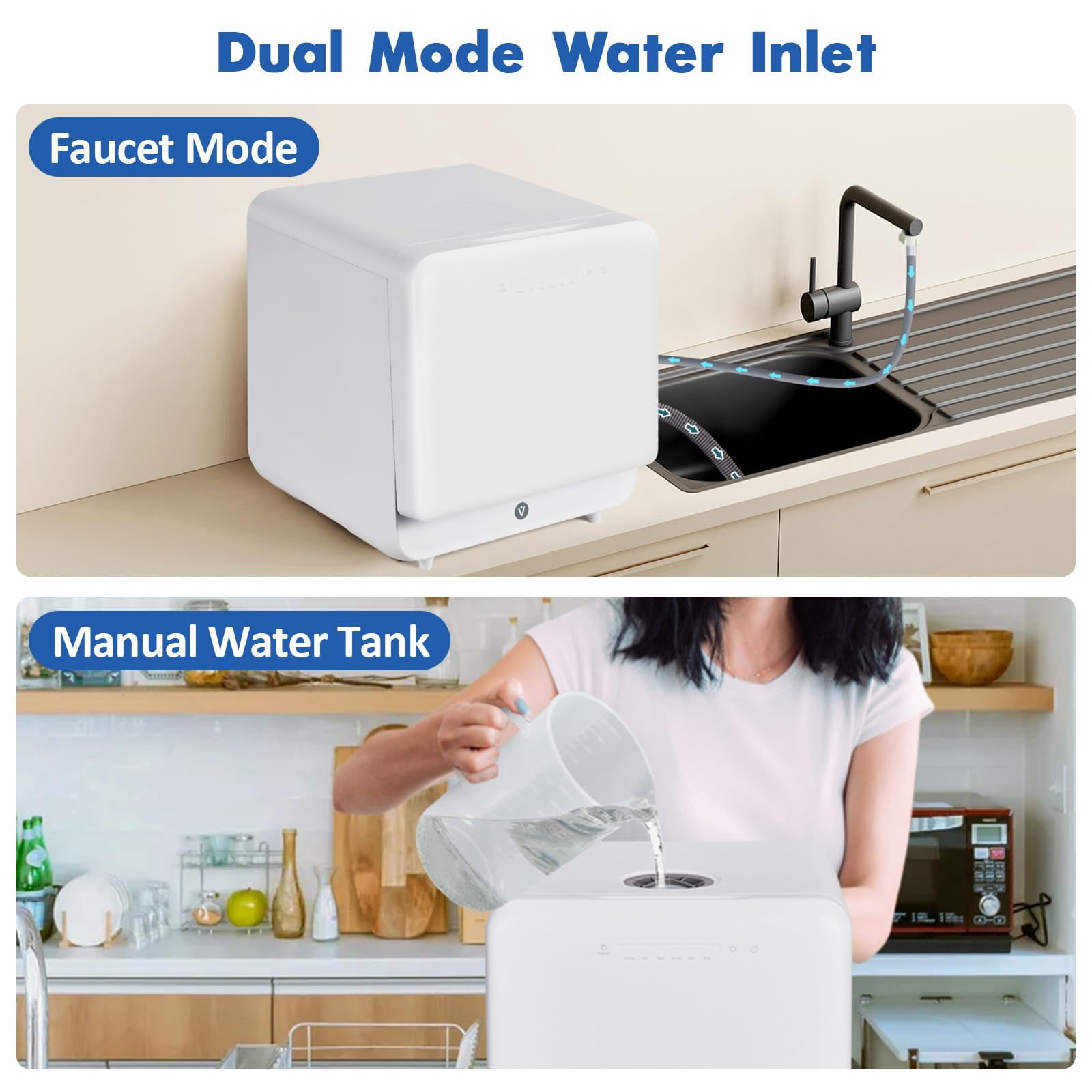 Countertop Dishwasher, Portable Mini Compact Dishwasher with Faucet & Manual 5L Water Tank and 6 Wash Programs, Perfect for Small Spaces Like Apartment, Dorm, Boat, Camper/RV
