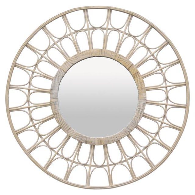 Plutus Brands PBTH93111 Natural Fiber Rattan Wall Mirror, White