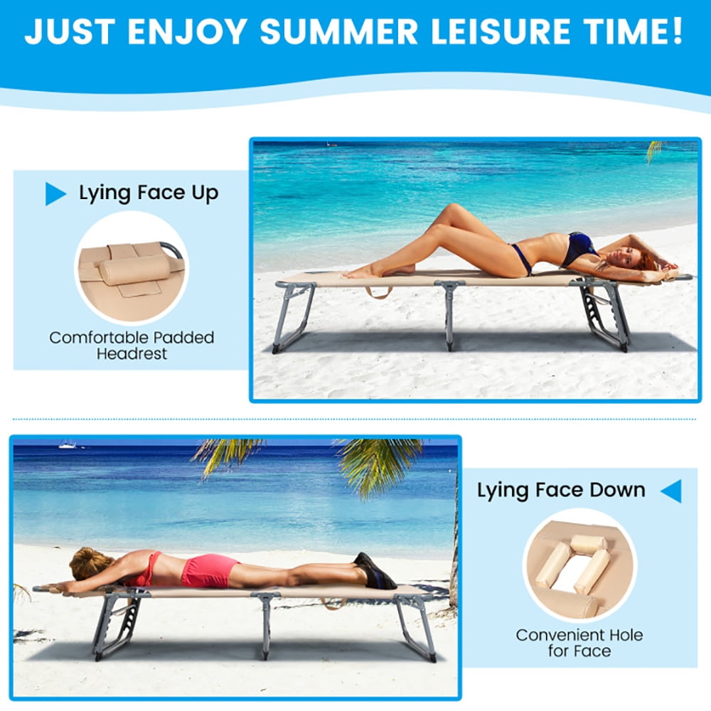 Aimee Lii Folding Chaise Lounge Chair with Face Hole for Beach, Patio Loungers, Beige
