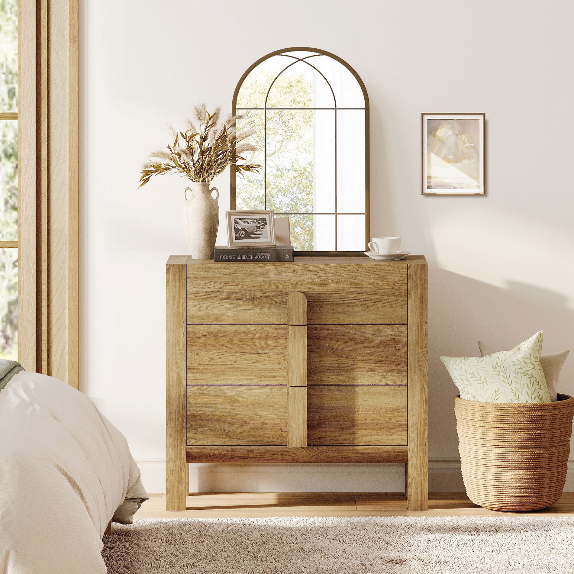 Mid-Century Modern 31.5" Dresser with Three Drawers, Wood Dresser Organizer Storage for Bedroom,Living room, Entryway