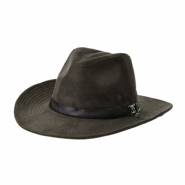 WITHMOONS Suede Indiana Jones Hat Outback Hat Fedora With Cord CD8858 (Brown)