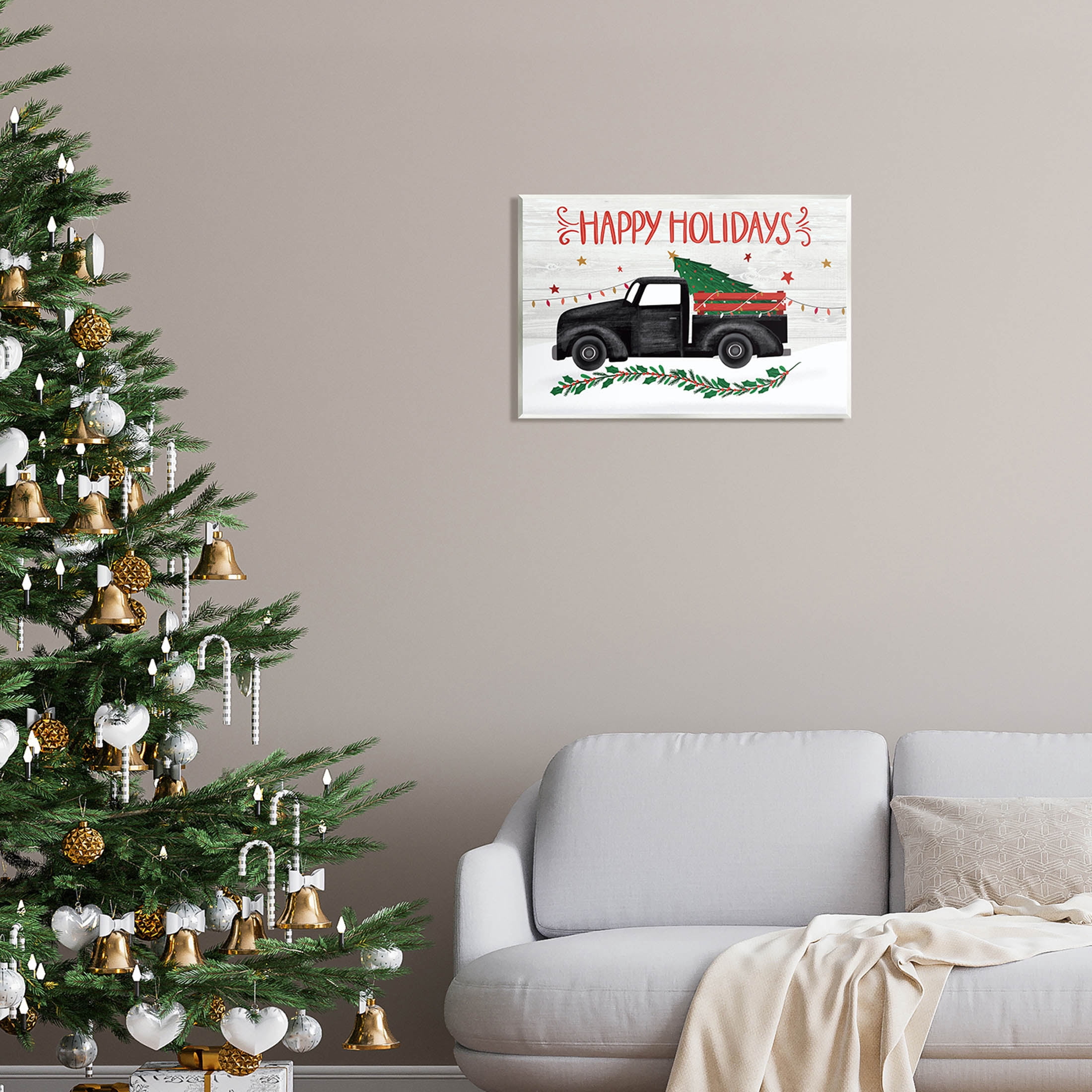 Happy Holidays Christmas Tree Truck Holiday Graphic Art Unframed Art Print Wall Art