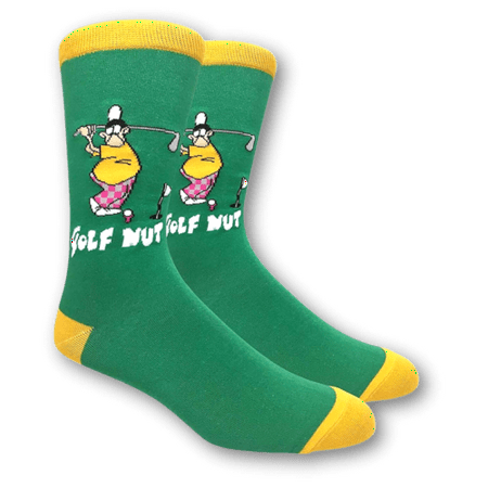 

FineFit Man Cave Trouser Socks One Size fun design dress socks Green GOLF NUT