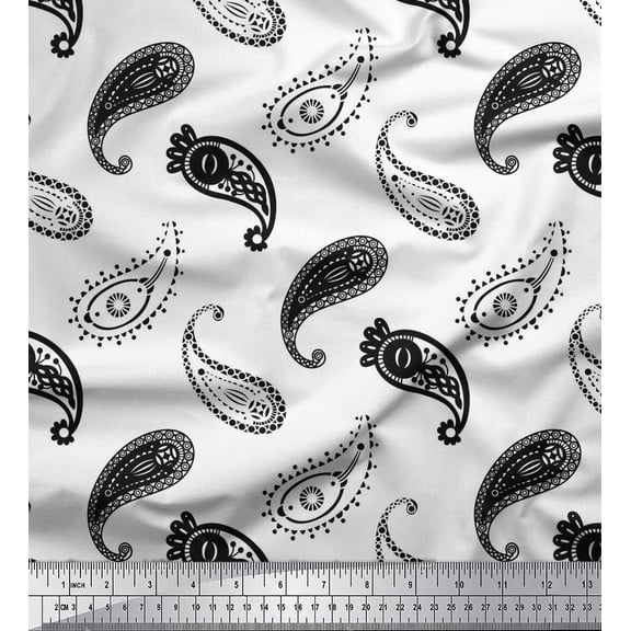 Soimoi Silk Fabric Paisley Ethnic Fabric Prints By Yard 42 Inch Wide