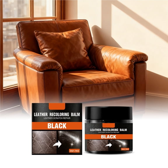 Black Leather Recoloring Balm, 1.76 oz Leather Repair and Scratch Restoration Cream with Nourishing Conditioning for Sofas, Car Seats and Shoes
