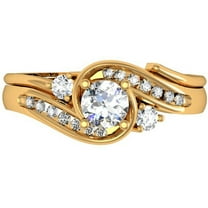 0.85 Carat (ctw) 18K Yellow Gold Round Diamond Ladies Swirl Twisted Style Bridal Engagement Ring Matching Band Set