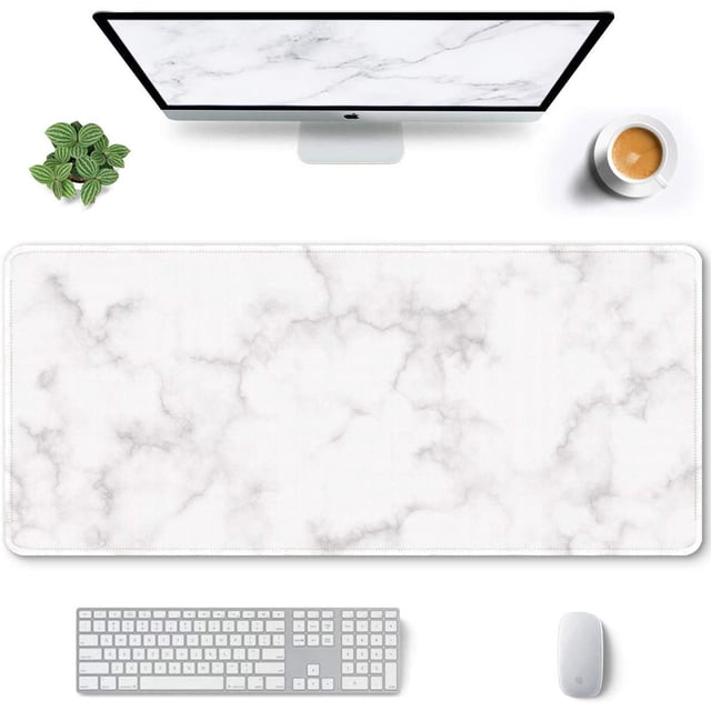 Large Mouse Pad, Full Desk XXL Extended Gaming Mouse Pad 35" X 15", Waterproof Desk Mat with Stitched Edges, Non-Slip Laptop Computer Keyboard Mousepad for Office and Home, Marble Design