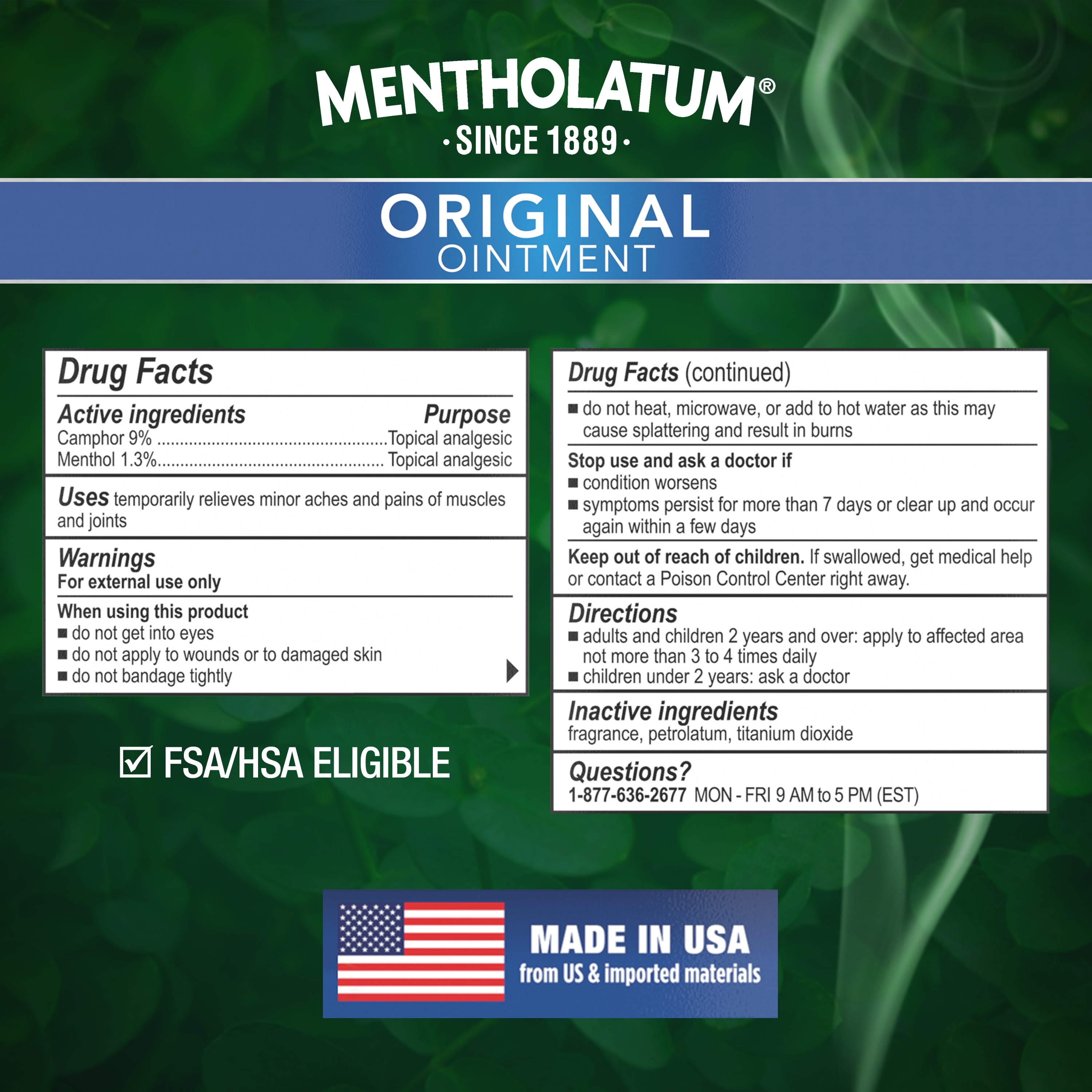 (2 pack) Mentholatum Original Chest Rub Ointment, 3 oz. Jar for Fast Relief from Colds and Aches