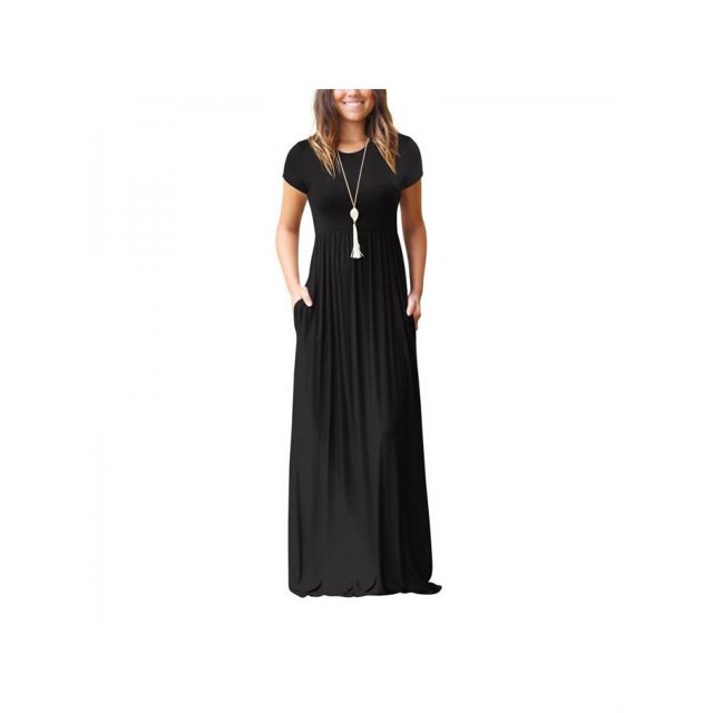 Vestidos largos holgados de manga corta para mujer, lisos, informales, con bolsillos. Ropa para mujer.