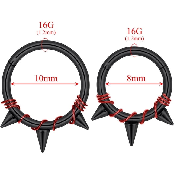 2PC Steel Colored Coil Septum Clicker Ring Nose Ring Hoop Sleeper Hoop Earring Conch Cartilage Daith Tragus Earrings Nose Piercing Jewelry for Women Men black with red coil