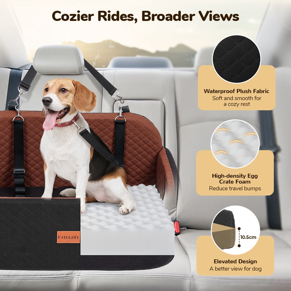 Large Dog Car Seat, DOMIPET Elevated Pet Car Seat for Dogs up to 55kg, Detachable & Washable Car Dog Bed with Storage Pockets