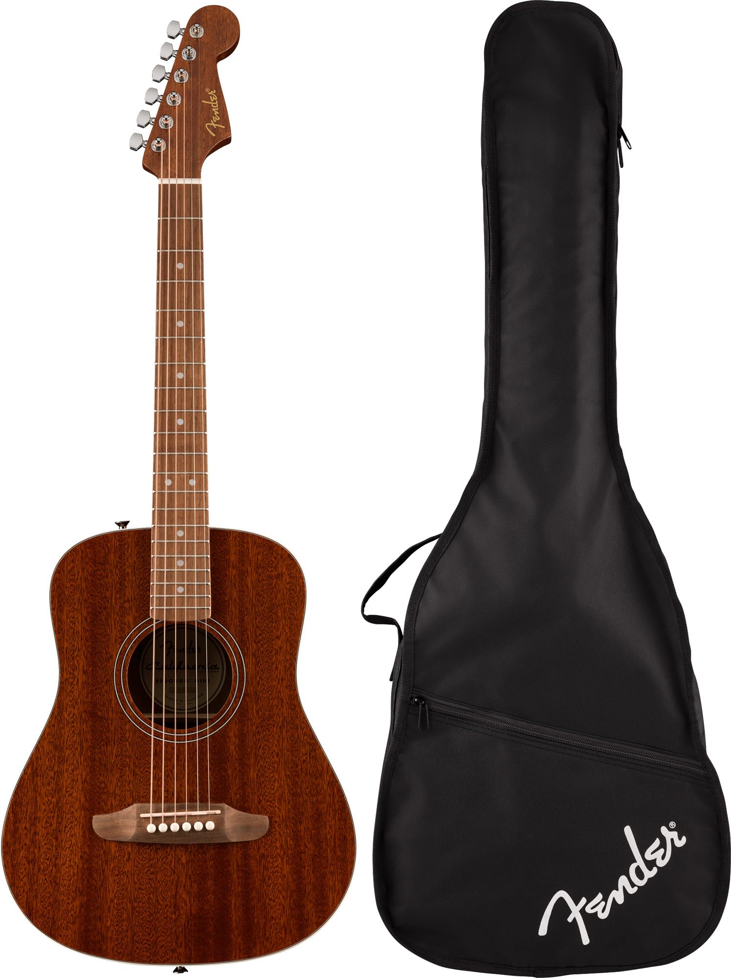 Fender California Standard Redondo Mini Acoustic Guitar - Natural Sapele Bundle with Gig Bag, Hard Case, Tuner, Strings, Strap, String Winder, Picks, and Austin Bazaar Instructional DVD