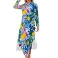 thumbnail image 1 of Robe en Chiffon Imprimé Fruits Jaune Citron Robes Mignonnes Femmes Manches Longues Style Rue Col en V Motif Robe Décontractée Surdimensionnée, 1 of 5