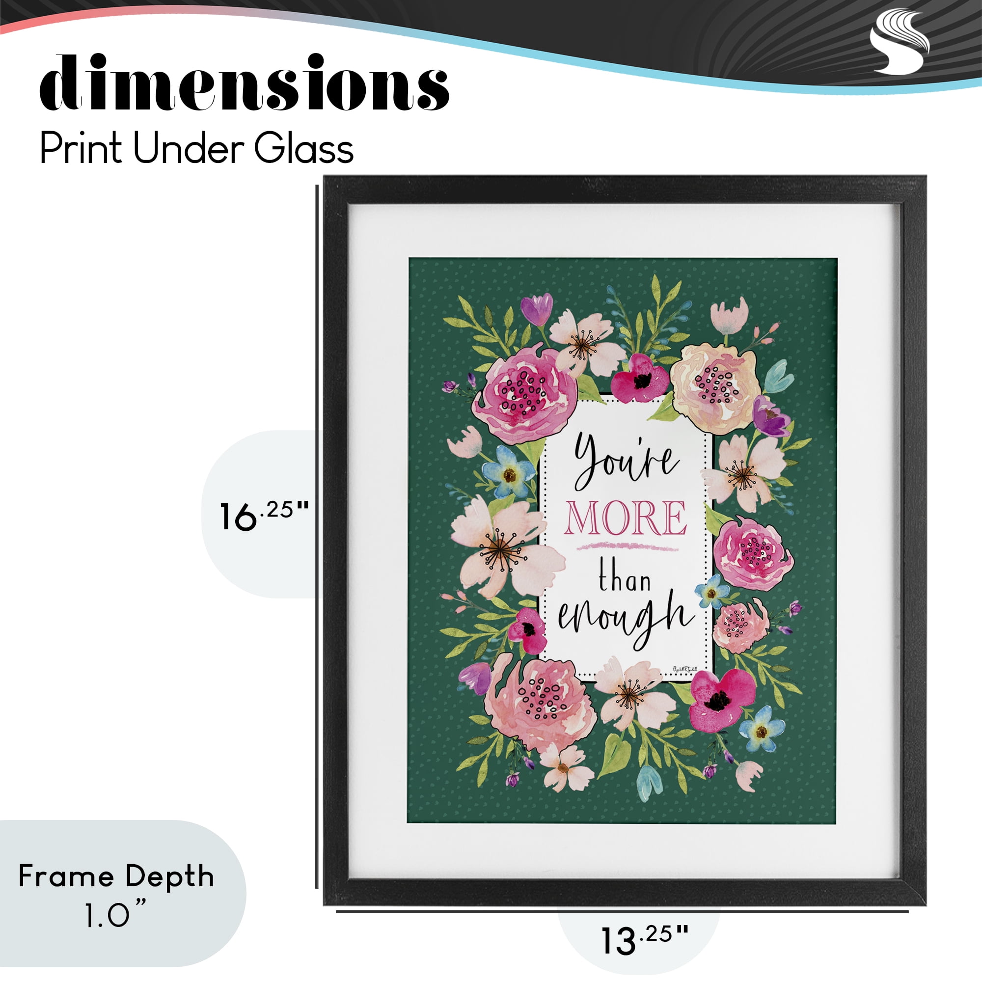 Stupell Industries More Than Enough with Florals Black Framed Print Under Glass, design by Elizabeth Tyndall