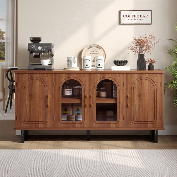 Bestier Mid-Century Modern TV Stand for 65 inch TVs,TV Console Table with Glass Doors,TV Stand with Storage for Living Room,Walnut