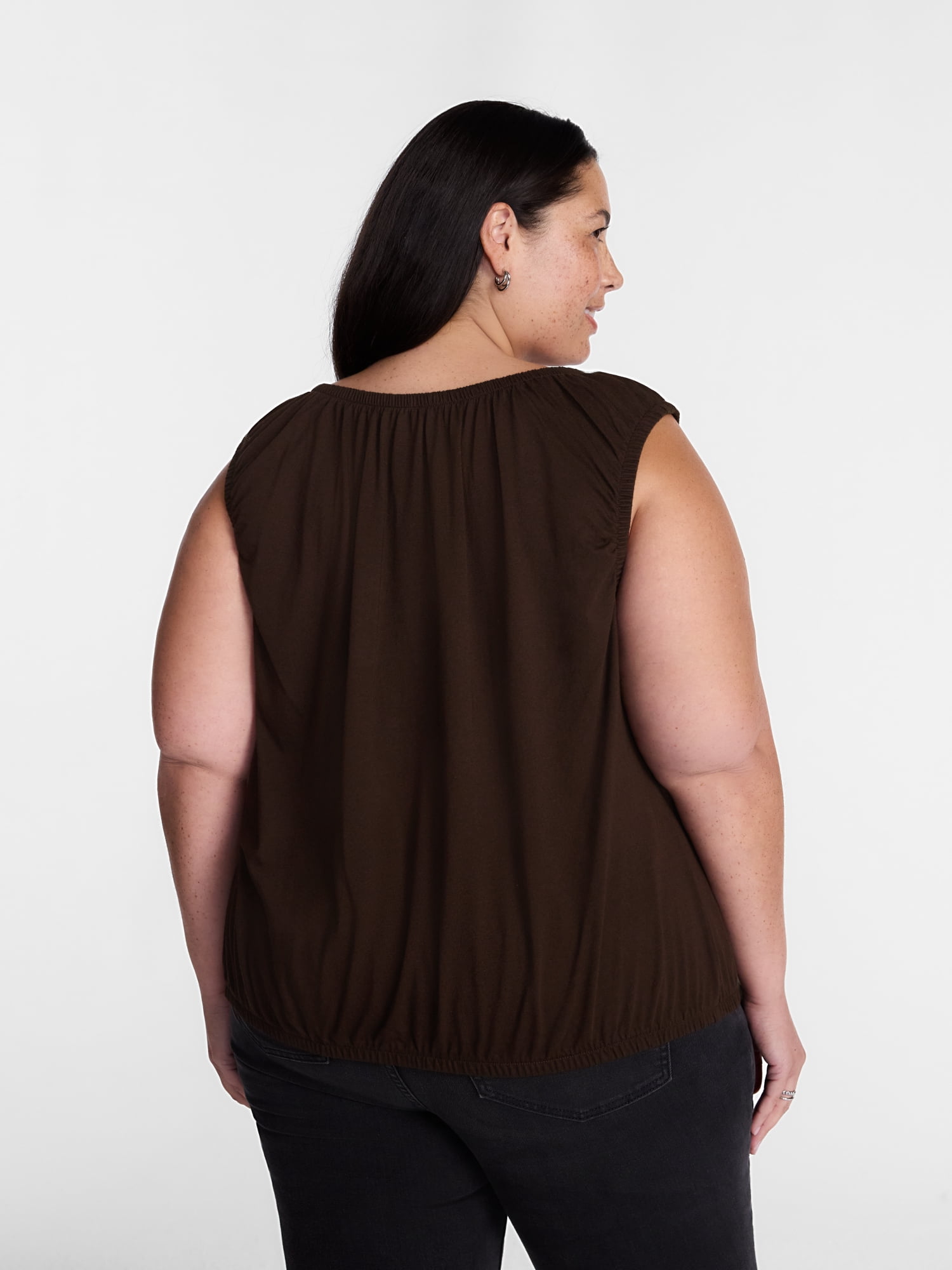 Terra & Sky Women’s Plus Sleeveless Cotton Flowy Top, Size 0X-4X
