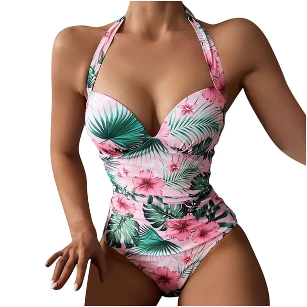 Traje de baño de una pieza para mujer, conjuntos de bikini para mujer, trajes de baño de color liso para mujer, trajes de baño de cintura alta para mujer