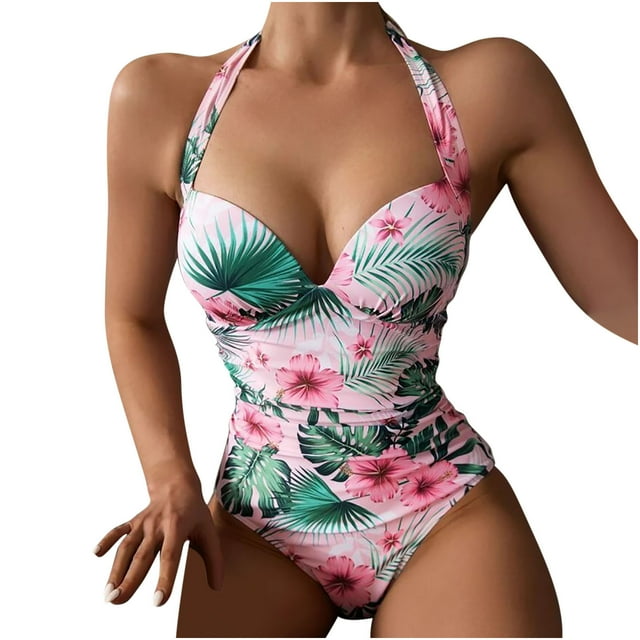 Traje de baño de una pieza para mujer, conjuntos de bikini para mujer, trajes de baño de color liso para mujer, trajes de baño de cintura alta para mujer
