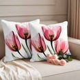 thumbnail image 2 of Pink Tulips Pillow Covers 2 Pack Watercolor Flower Pillowcase Waterproof Outdoor Throw Pillow Cover for Patio Garden Square Cushion 26”x26”, 2 of 9