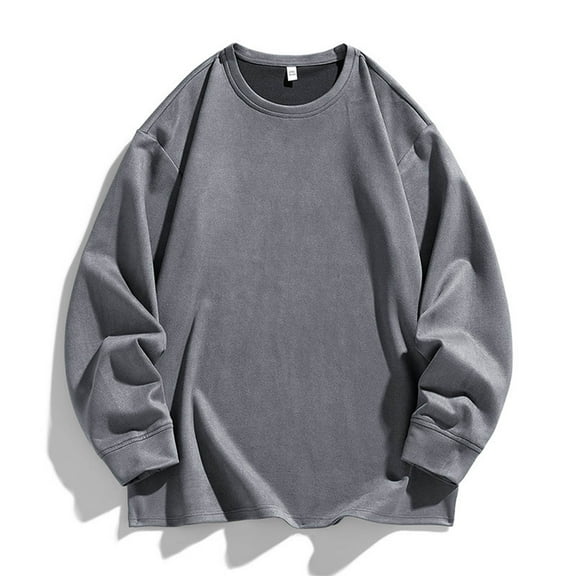 DPTALR Men's Breathable,Vintage,Casual,Solid Color,Round Neck,Fashion,Long Sleeve T-Shirt,Gray, M
