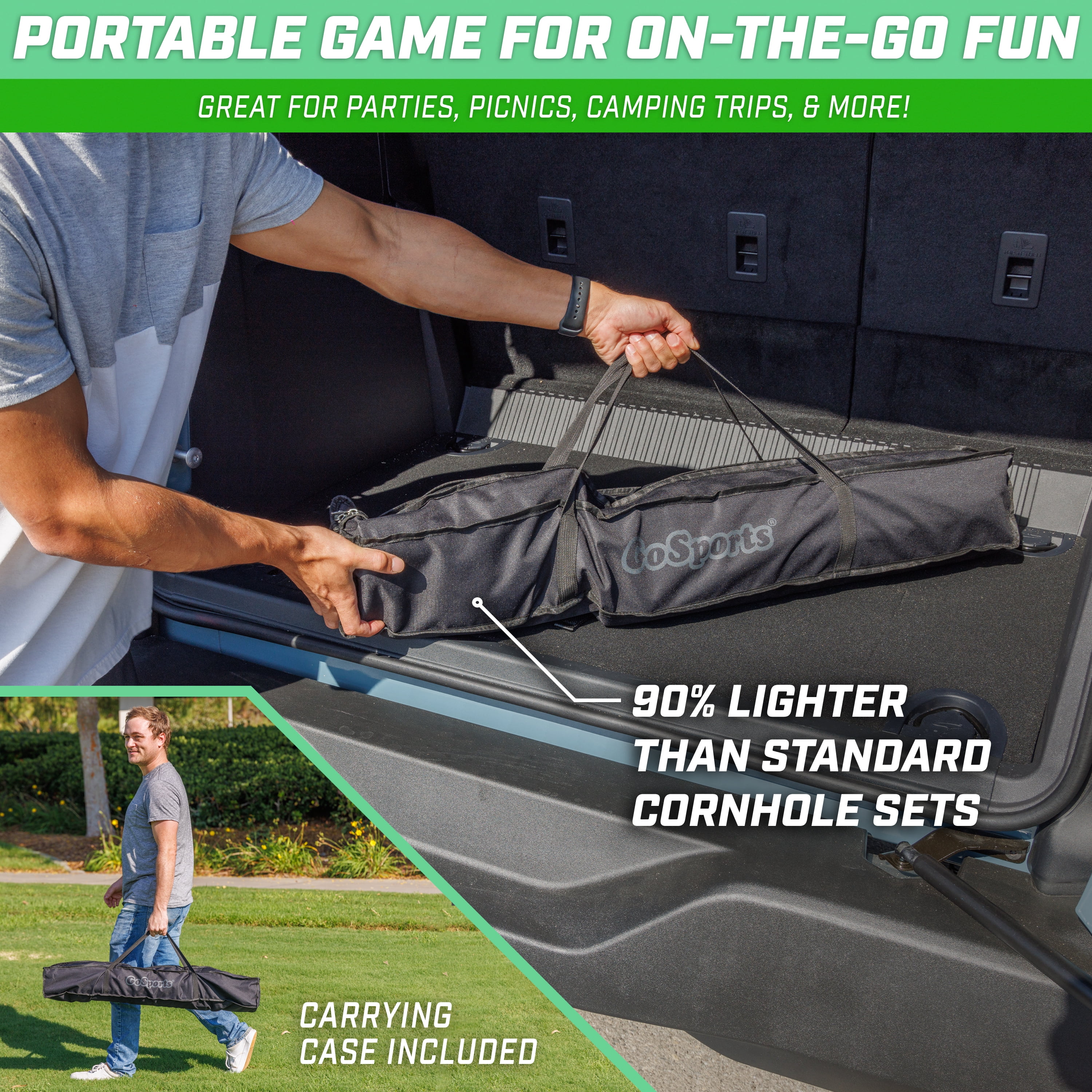 GoSports Portable PVC Framed Cornhole Toss Game Set with 8 Bean Bags and Travel Carrying Case - Rustic