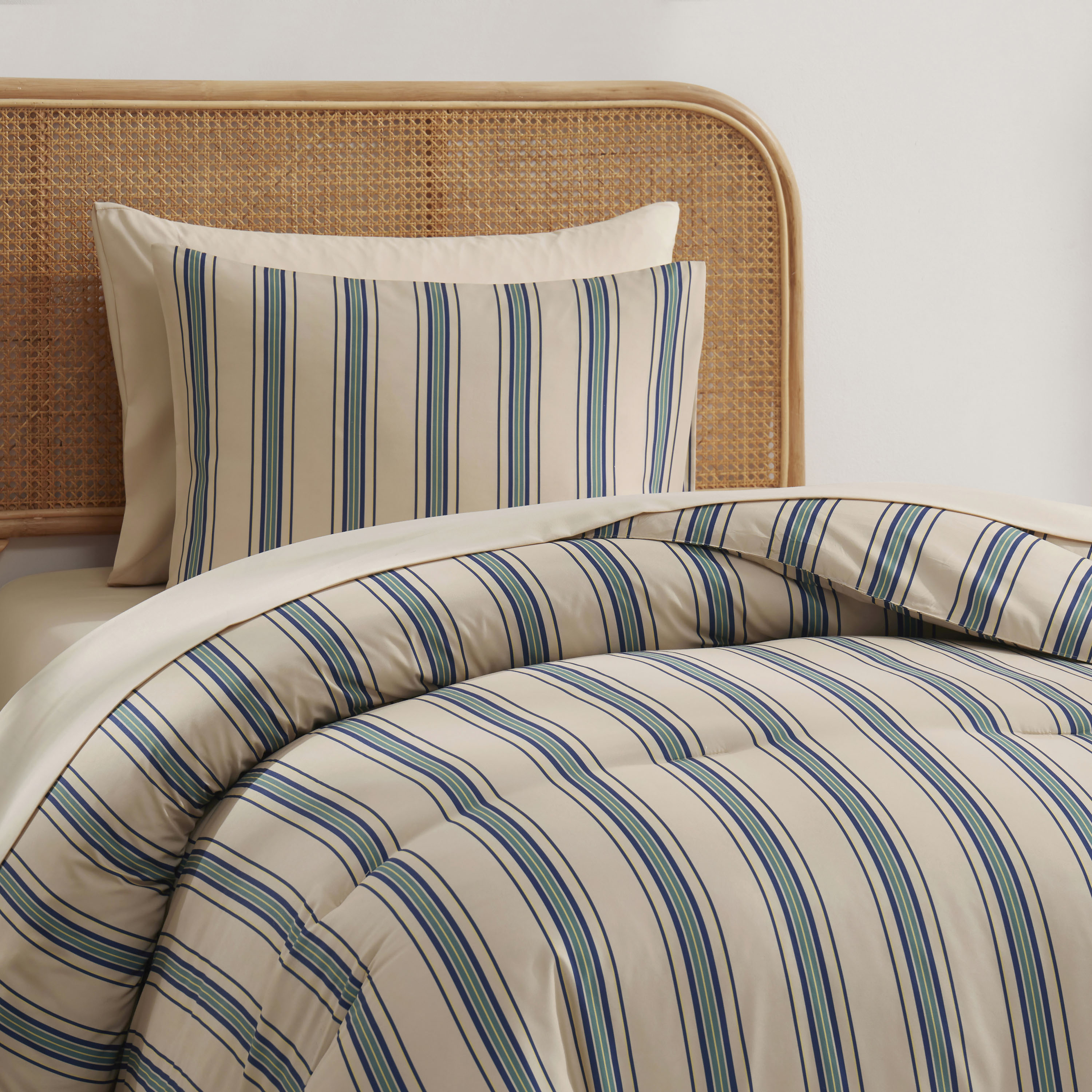 LammaLoe Twin Comforter Sets, 5 Piece Striped Bed in a Bag, Bedding Comforter Set with Sheets, Modern Bed Set, Cream