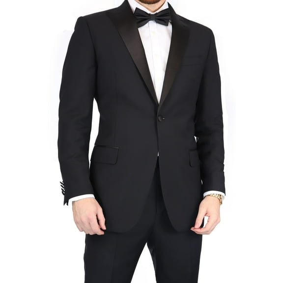 Blujacket Mens Black Peak Lapel Zignone Wool Slim Fit Tuxedo