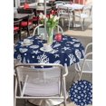 thumbnail image 6 of Outdoor Tablecloth with Umbrella Hole Zipper Navy Blue Coastal Round Tablecloth 60" Waterproof Outside Table Cloth Nautical Starfish Coral Shell Summer Ocean Patio Table Cover Tablecloths for Picnic, 6 of 8