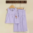 thumbnail image 2 of UngA Girls Cute Bow Crop Tank Top and Wide Leg Pants Set Two Piece Summer Outfits for Kids Toddler 2-3 Years,Purple, 2 of 7