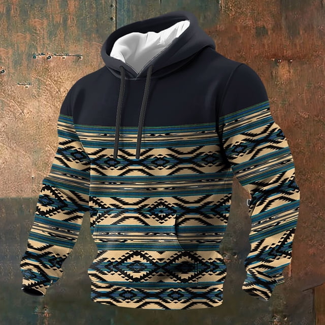 Sweat à Capuche pour Hommes avec Poches pour Style Occidental Aztèque Décontracté Manches Longues Coupe Décontractée