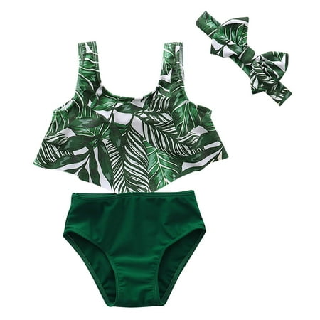 

Honeeladyy Sales New Toddler Baby Girls Summer Cute Swimsuit Leaf Pattern Bikini Swimsuit Set Beach Swimsuit+Shorts Two Piece Set Outfit Bathi