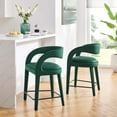 thumbnail image 2 of Counter Stool Chair, Green, Velvet, Bar Pub Cafe Bistro Dining Kitchen Hospitality Restaurant, Modern Contemporary Boutique HB35931, 2 of 10