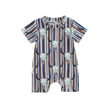 

Sprifallbaby Baby Boys Jumpsuit Short Sleeve Crew Neck Bull Head Print Summer Romper Casual Daily