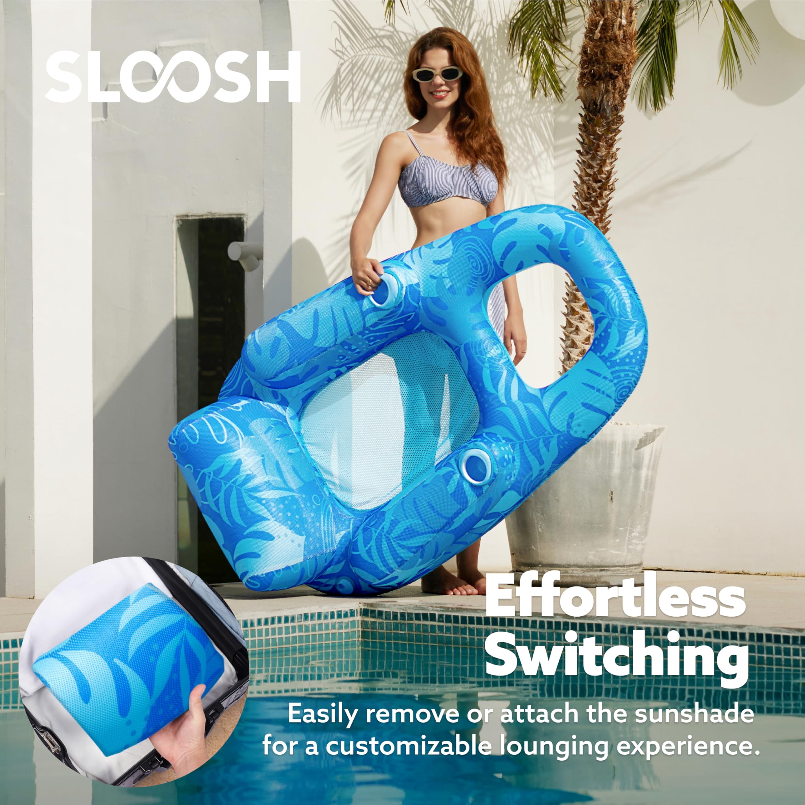 JOYFY Inflatable Pool Lounger Chair for Adult, Pool Floats Lounger Raft Floaties Water Floating Recliner Chair with Cup Holders Foot Rest Swimming Pool Floaty