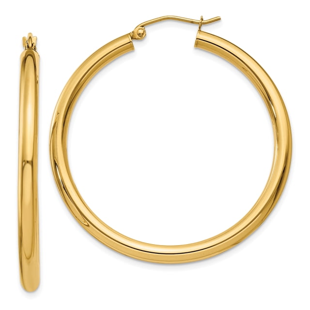 10k Yellow Gold 3mm Tube Hoop Earrings Round