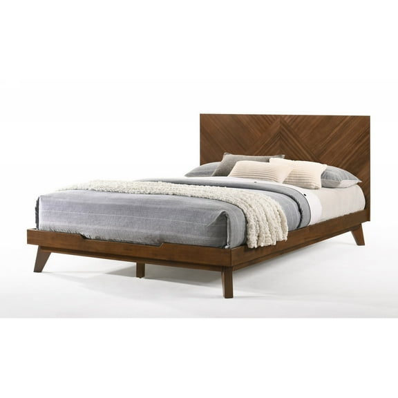 Soer King Size Platform Bed, Chevron Pattern, Solid Wood, Walnut Brown