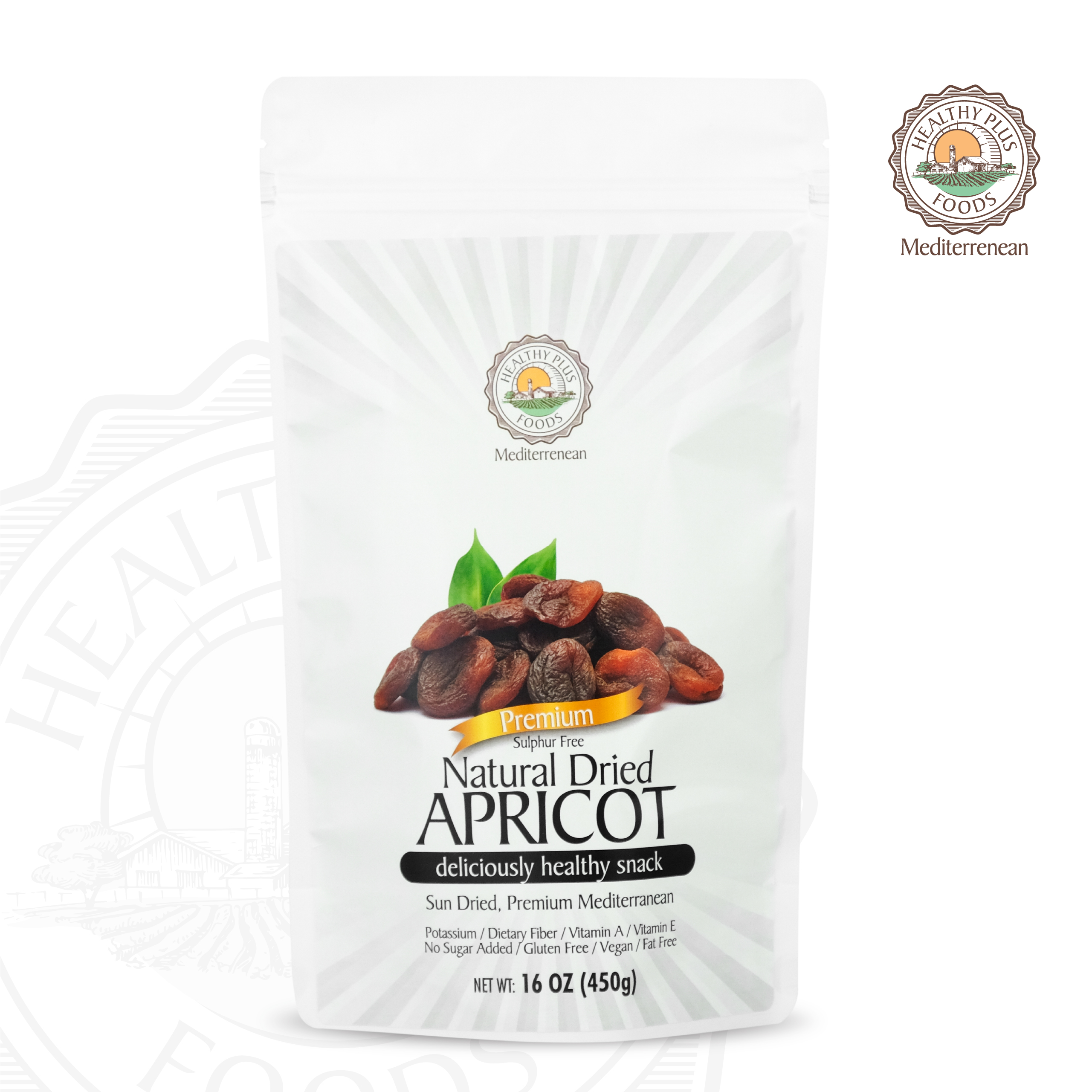 Healthy Plus Foods, Natural Dried Apricots, No Sulphur, NO Sugar Added, 16 oz Resealable Bag, 12