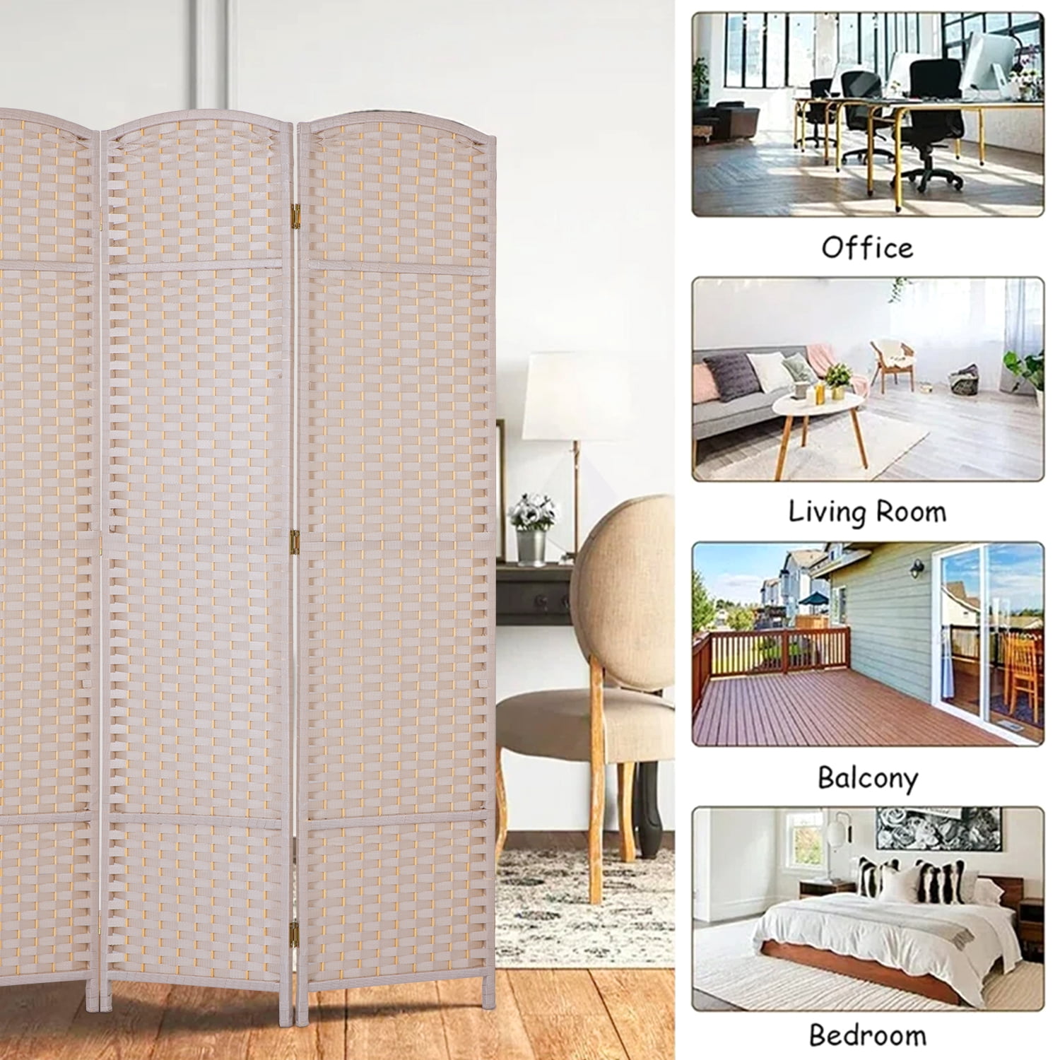 6 Panel Room Divider Folding Privacy Screen 5.57 FT Tall Partition Room Separator   Freestanding Wall Divider, Beige