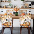thumbnail image 3 of Hello Fall Chair Covers Set of 4 Harvest Truck Autumn Maple Leaf Pumpkin Grey Plaid Chair Back Covers Stretch Removable Washable Slipcovers Protector for Dining Room Kitchen Party Decor, 3 of 5